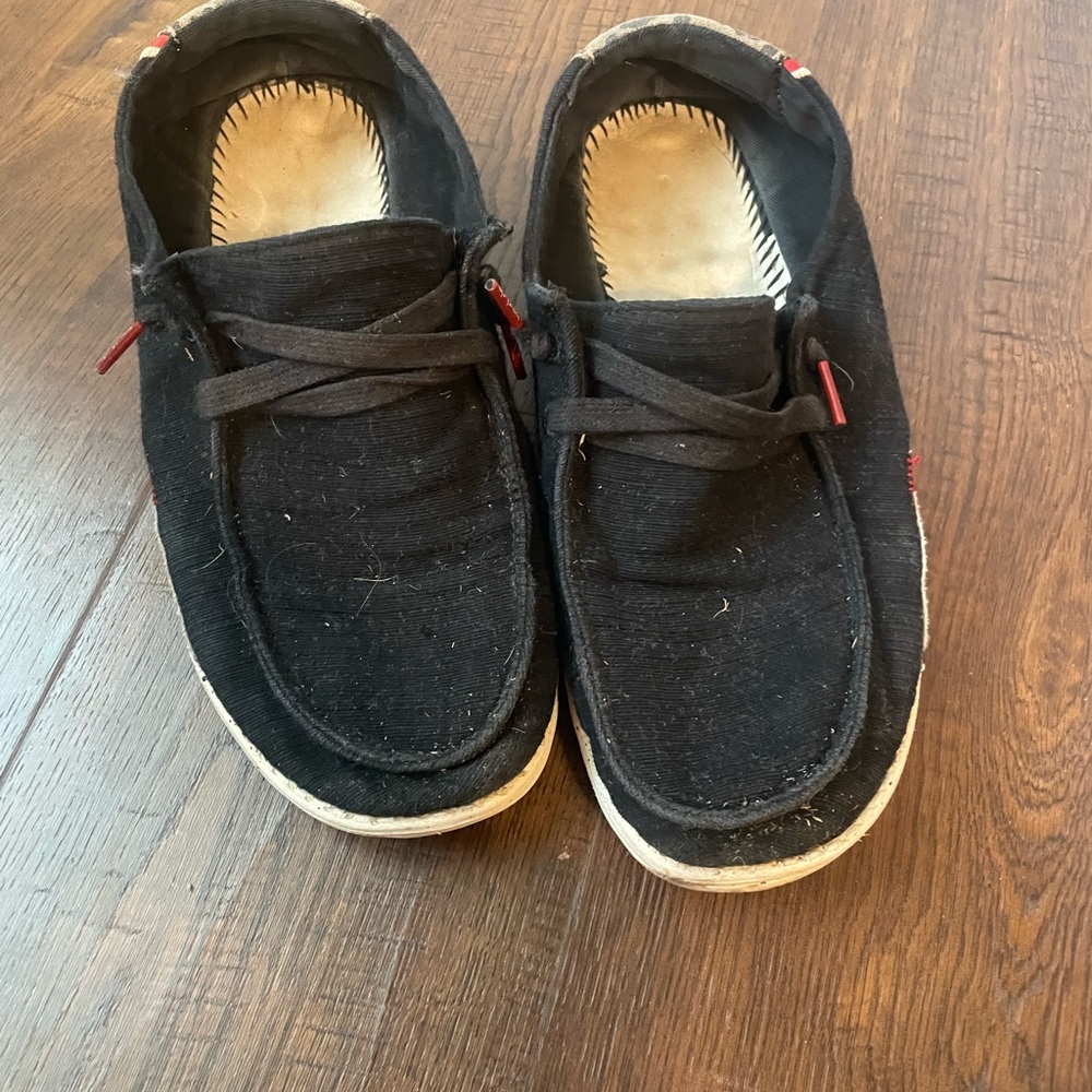 Hey Dude Black Leopard Flats with Red Accents